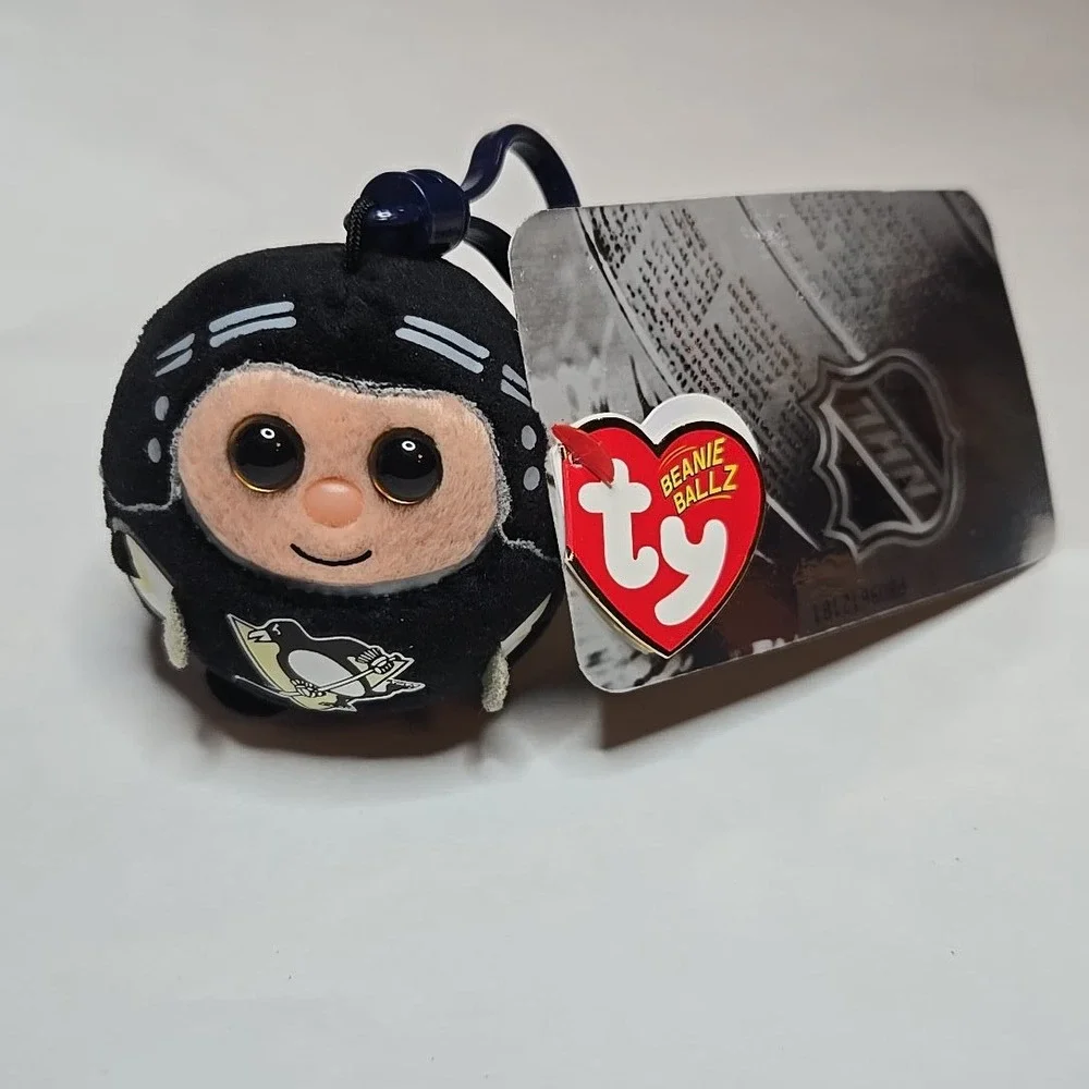 Ty Beanie Ballz Pittsburgh Penguins Black Plush Keychain NHL Mascot Toy 2018 NWT